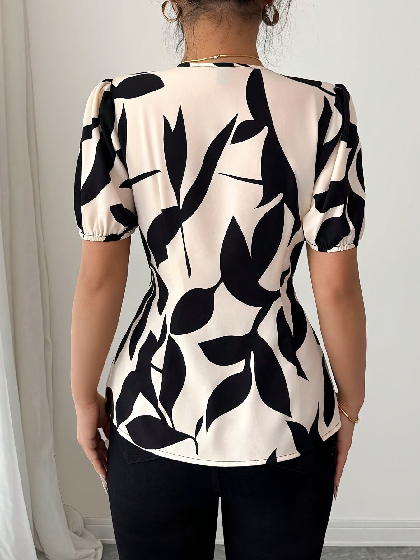 'NOIRLEAF' PUFF SLEEVE PEPLUM BLOUSE