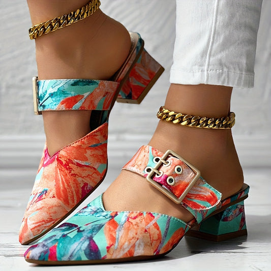 'TROPICALIA' BUCKLE SLIP-ONS
