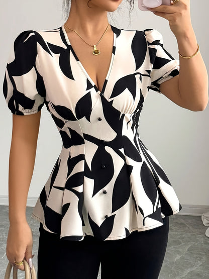 'NOIRLEAF' PUFF SLEEVE PEPLUM BLOUSE