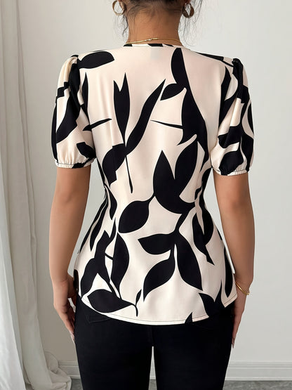 'NOIRLEAF' PUFF SLEEVE PEPLUM BLOUSE