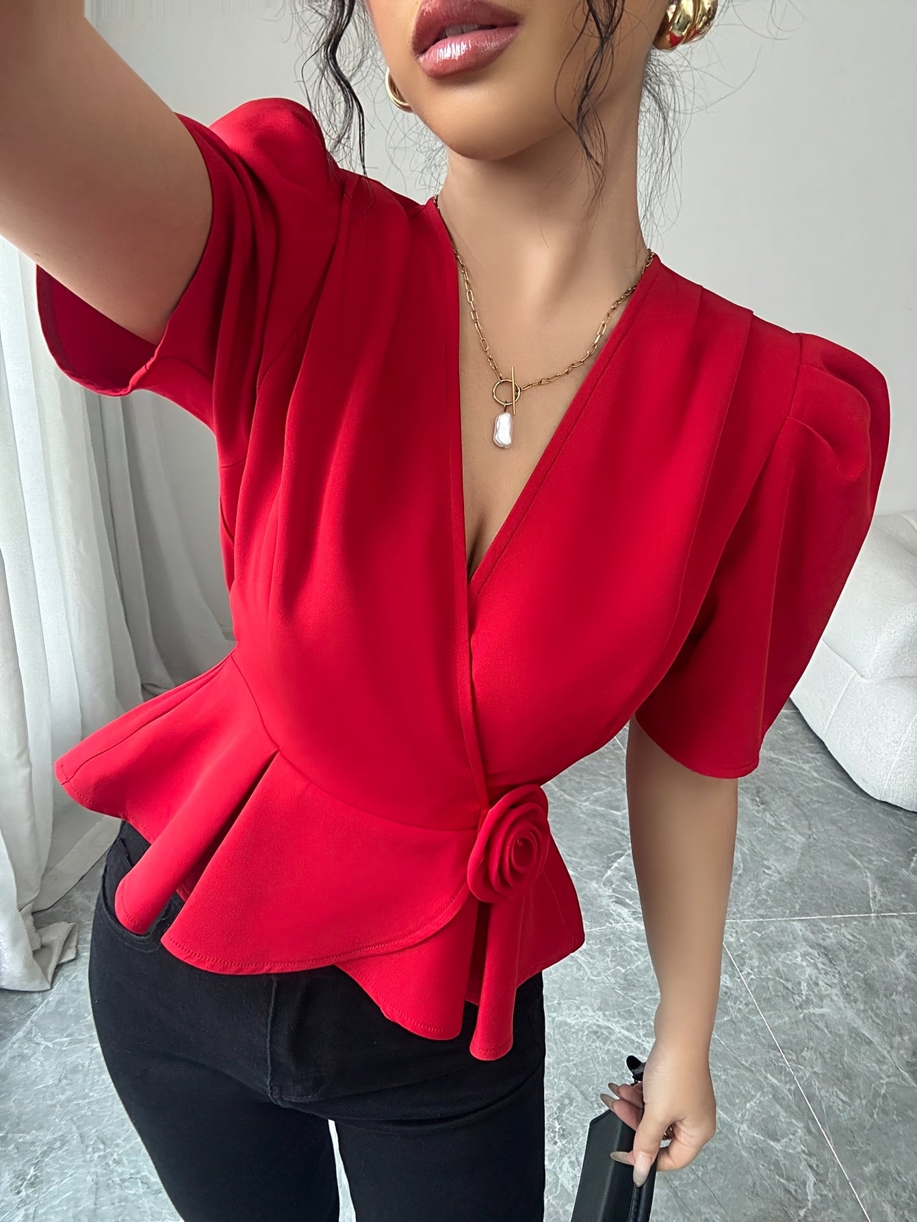 'SCARLETTE' PEPLUM WRAP BLOUSE
